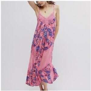 Free People Intimately Floral Pink Blue Lace Chemise Dress